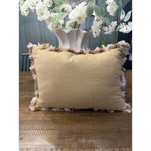 14"x20" Sold Texture Lumbar Throw Pillow Stripe Fringe Tan (Yellow) - Threshold